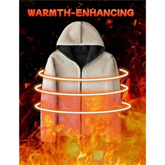 Men's Sherpa Hoodie Jacket Fleece Lined Zip Up Warm Hoodies Sweatshirt Winter - Picture 5 of 7